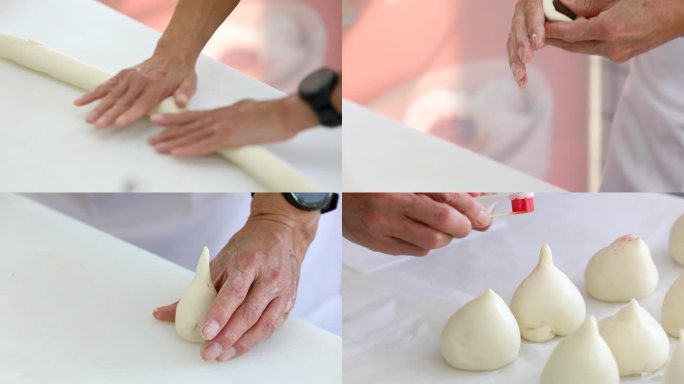 揉面和面制作包子寿桃过程