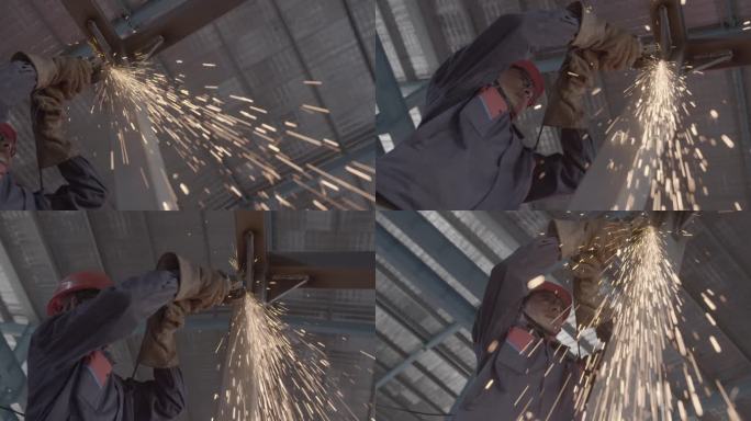 切割金属火花喷射工厂工人工业