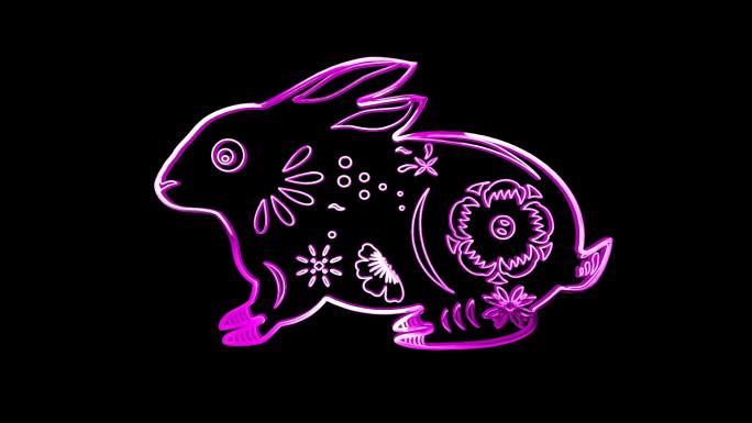粉紫色兔子透明通道视频2-循环