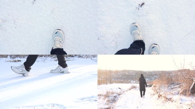 雪中漫步特写，第一视角