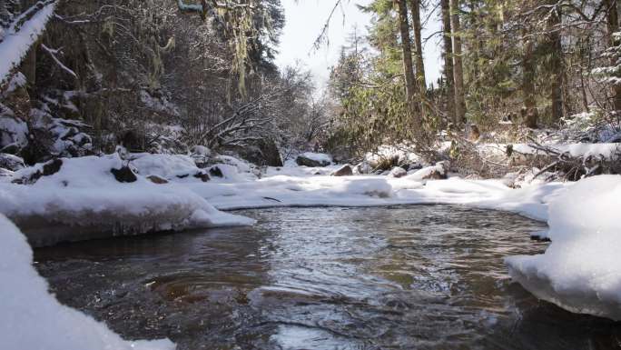 冬季毕棚沟美景积雪小溪流水