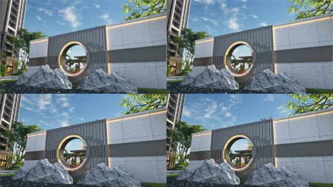 新中式山水景墙动画素材