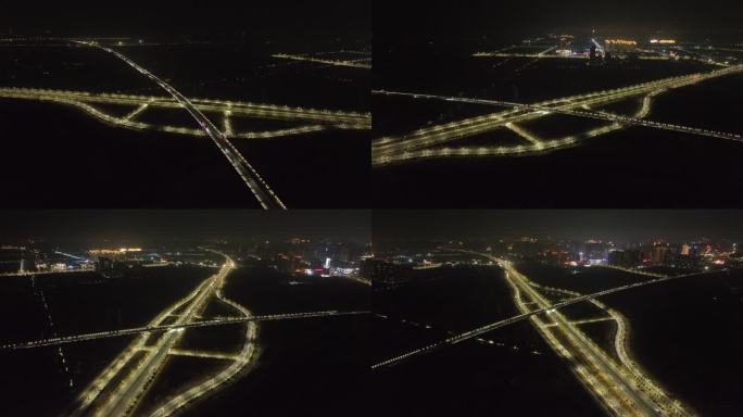 荆州复兴大道与二广高速交汇处夜景航拍