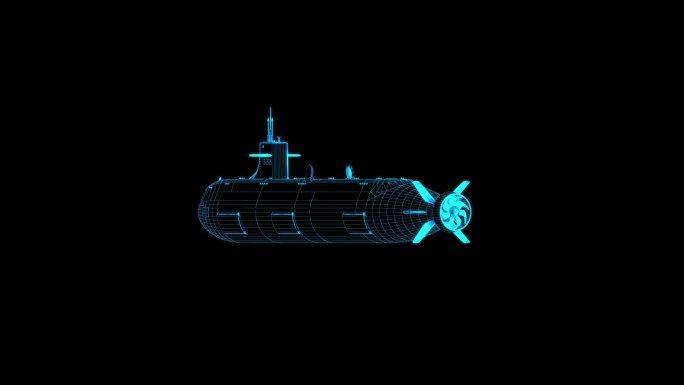 蓝色全息线框科技核潜艇HUD