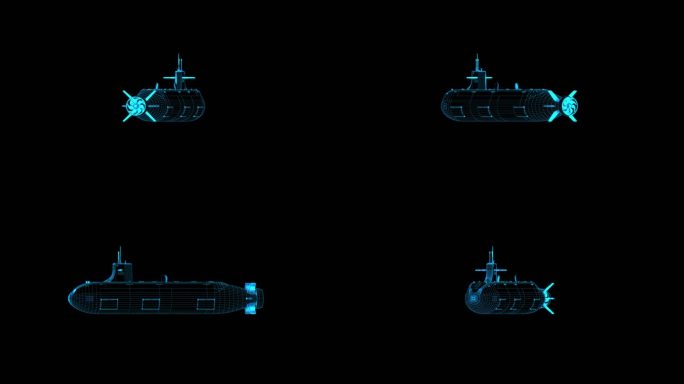 蓝色全息线框科技核潜艇HUD