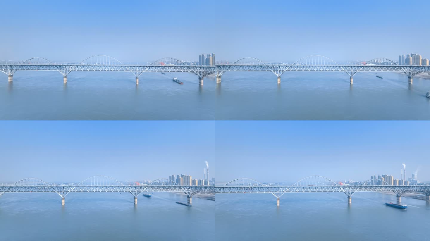 九江长江大桥拱桥特写环绕航拍延时