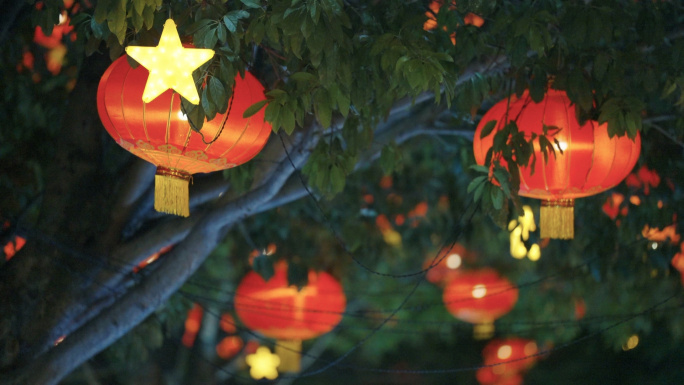 城市新年春节灯笼、过年氛围