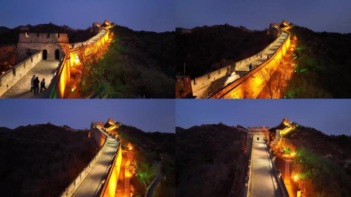 航拍北京延庆八达岭长城夜景