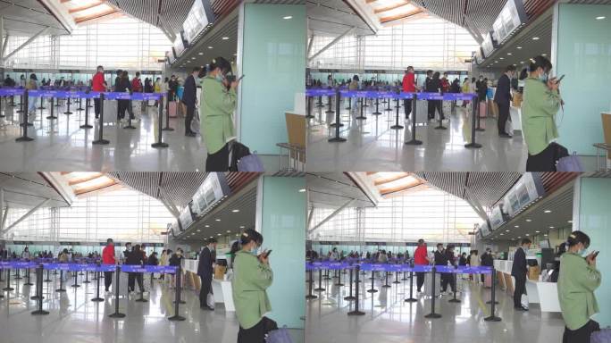 机场排队检票 机场排队购票 机场排队安检