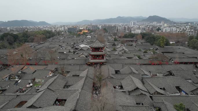 航拍阆中古城中天楼风景