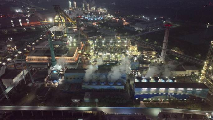 宝钢炼钢厂夜晚钢铁厂夜景废气排放