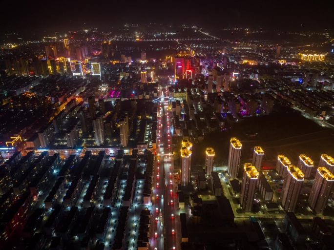5K白银市北京路夜景延时航拍一
