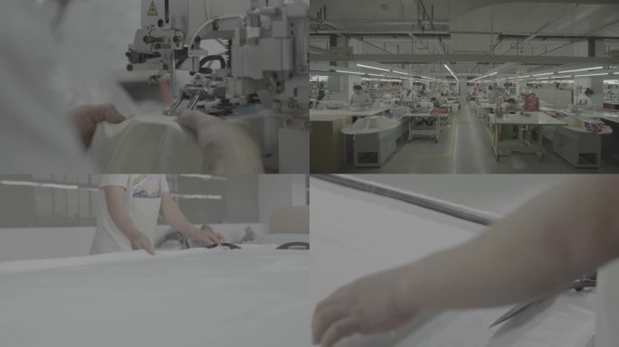 【4K灰度素材】服装工厂车间生产线