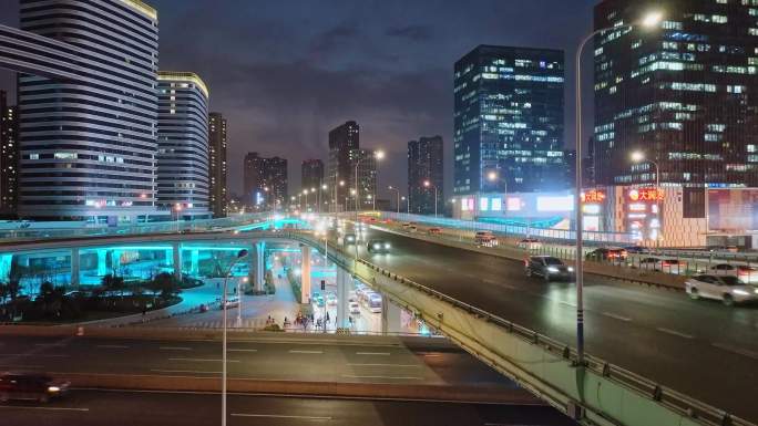 城市立交桥夜景航拍