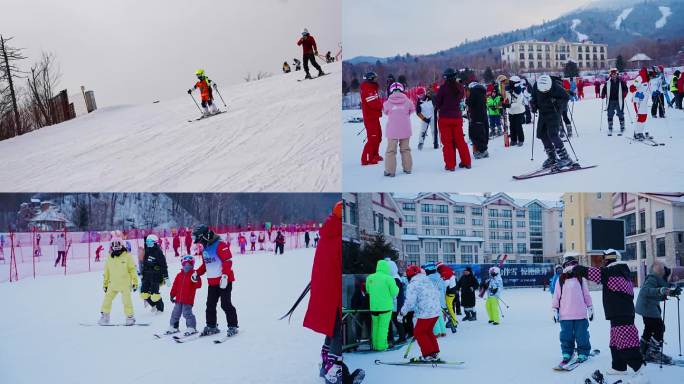 滑雪场滑雪初学爱好者初级小孩游玩