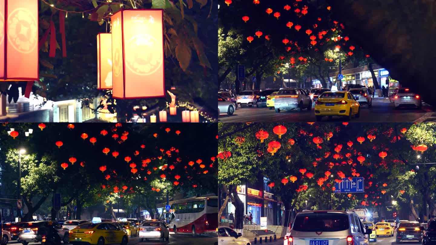 节日城市街道的红灯笼4K高清