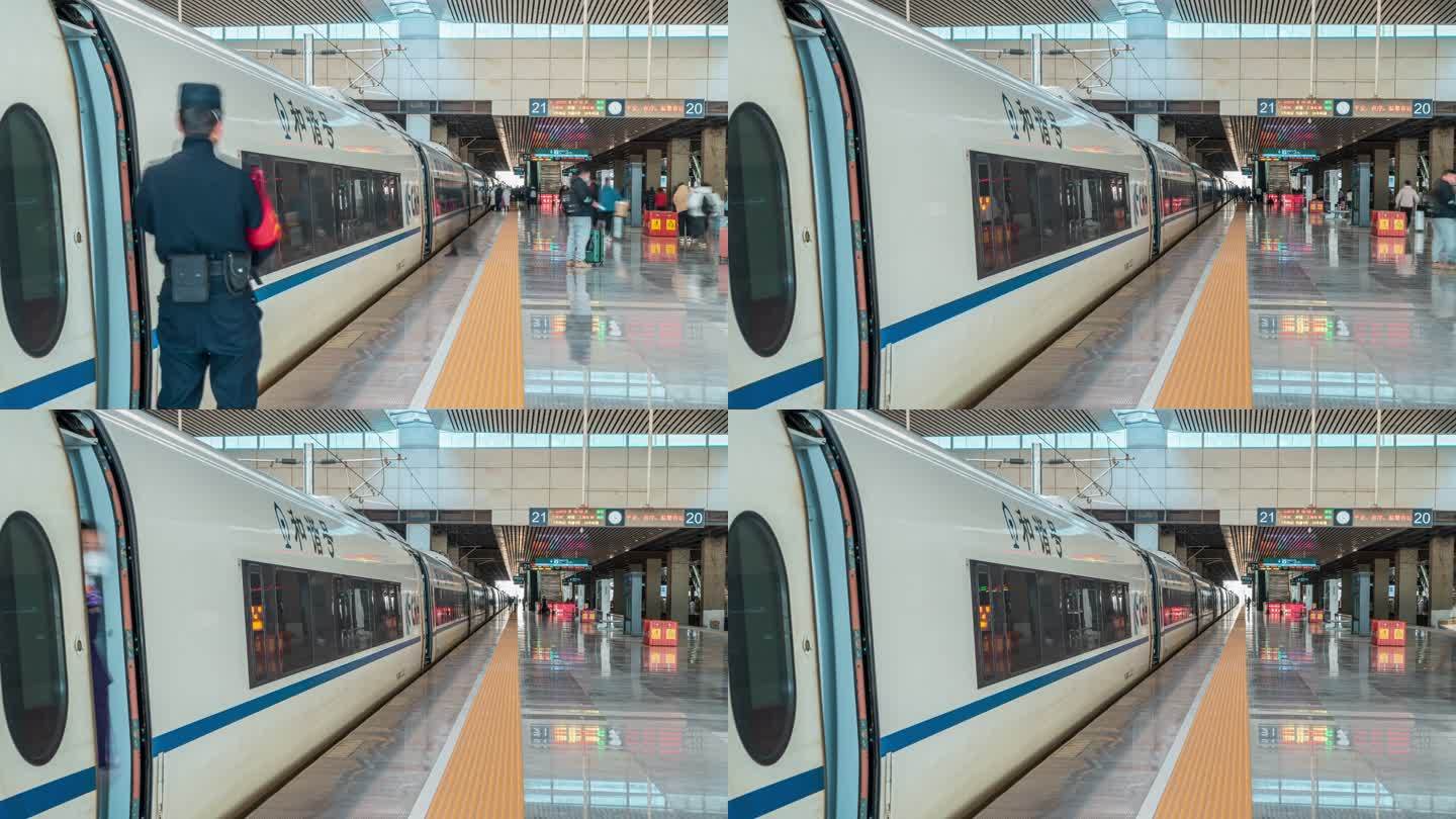 春运高铁站台延时摄影