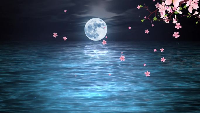 水波月亮氛围感夜晚AE模板