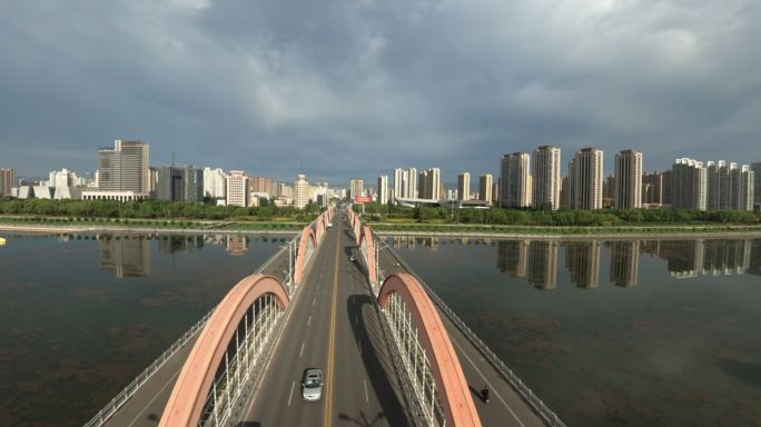 城市桥梁航拍 太原市漪汾桥