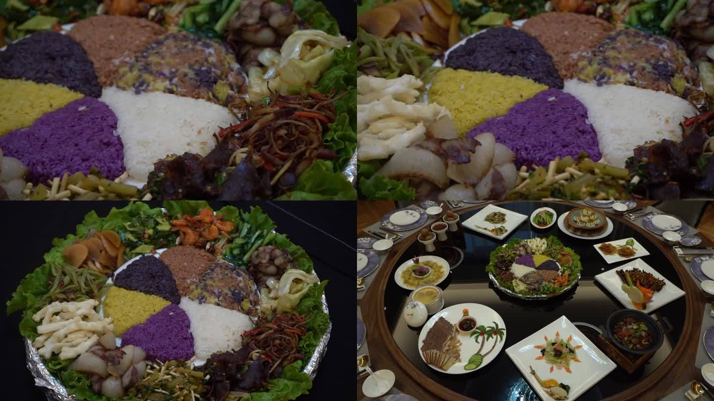 贵州省兴义市美味特色彩色糯米饭菜肴菜品