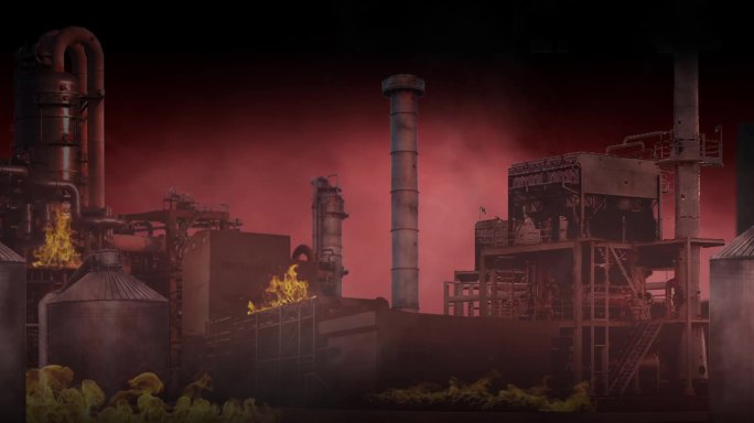 化工厂废墟爆炸背景视频