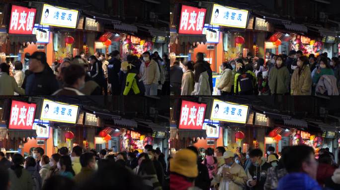 小吃街路边摊人群排队买小吃泉州西街步行街