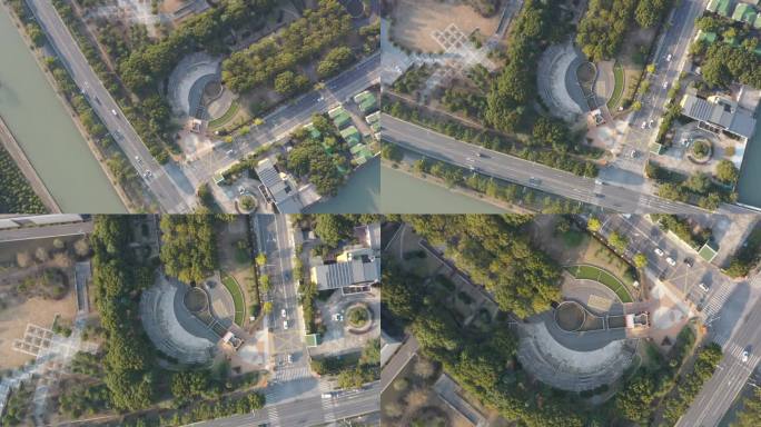 4K原素材-航拍上海花园住宅小区大门入口