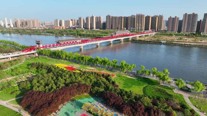 咸阳湖渭河古渡廊桥航拍4K素材