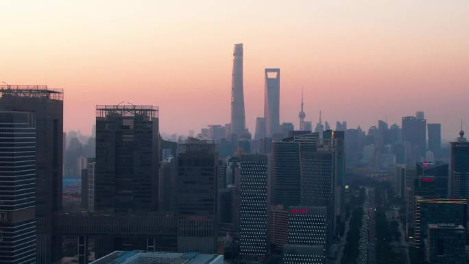 夕阳下上海科技馆看繁华大都市4K