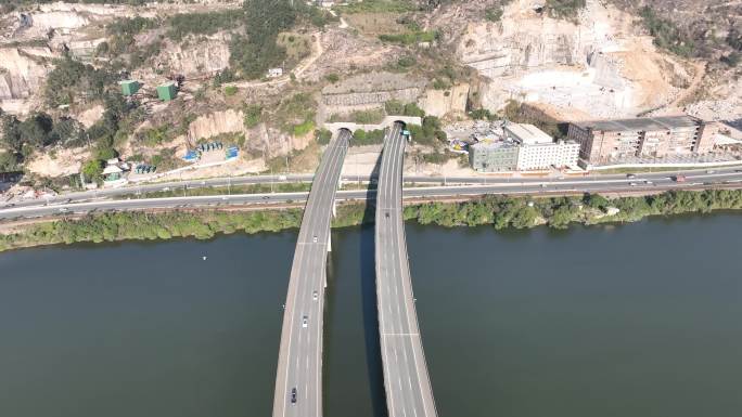 隧道高速公路航拍高架桥隧道高速路汽车行驶