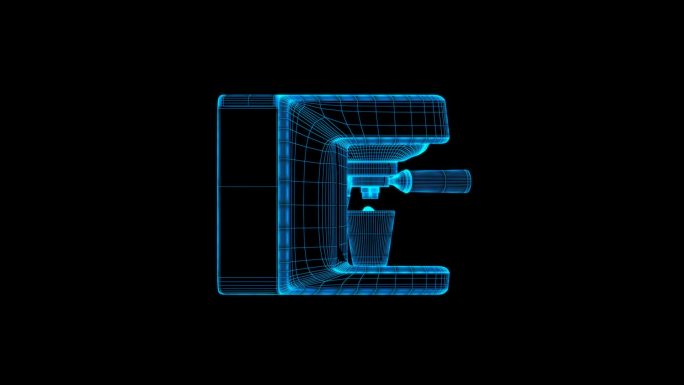 蓝色全息线框咖啡机HUD