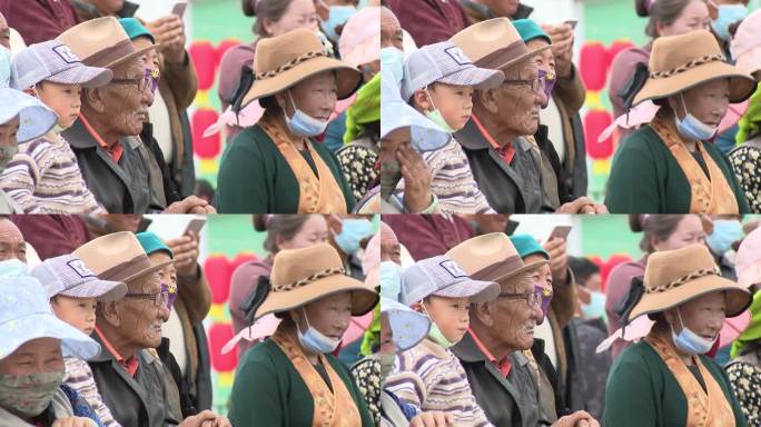 带着小孩看节目 节目表演 老人专注开会