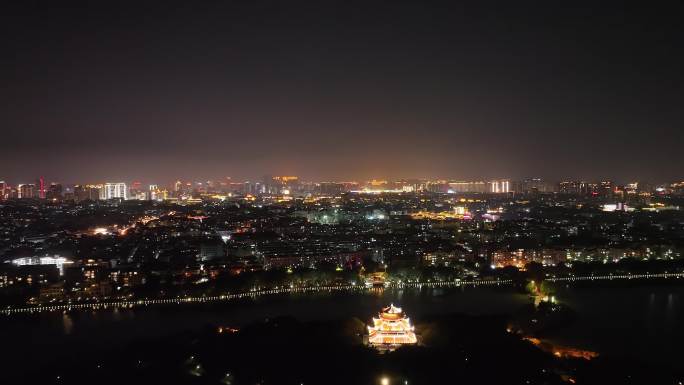 城市夜景航拍夜晚小区建筑泉州丰泽西湖夜景