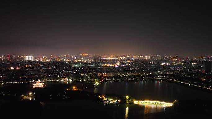 城市夜景航拍夜晚小区建筑泉州丰泽西湖夜景