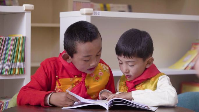 藏族学生看书 学生在图书室 学生在博物馆