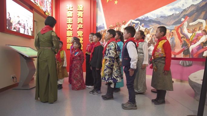 西藏博物馆 学生看布达拉宫 学生穿藏服装