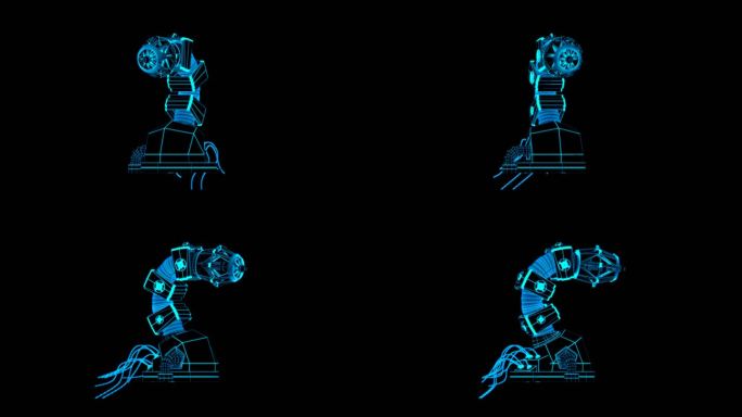 蓝色全息线框机械臂HUD