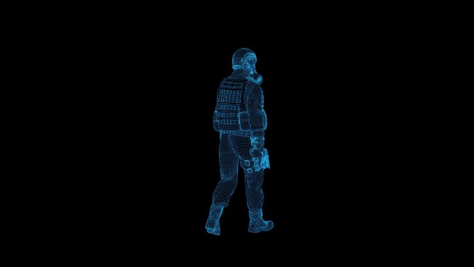 全息科技蓝色线框野战兵动画带通道
