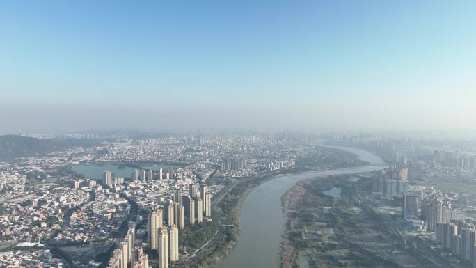 泉州市区大景航拍城市自然风光风景河流经济