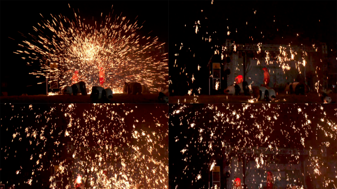 “非遗技艺”打铁花表演实拍4K