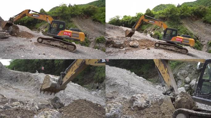 挖掘机抢修地震受损道路