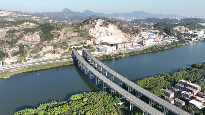 隧道高速公路航拍高架桥隧道高速路汽车行驶