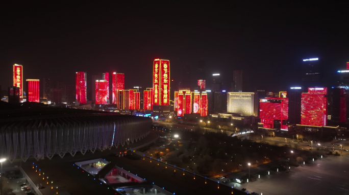 航拍济南高新区夜景