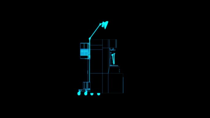 蓝色全息线框数控仪器工作操作台