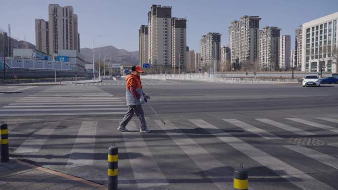 环卫工人北京环卫打扫街道马路清洁4k升格