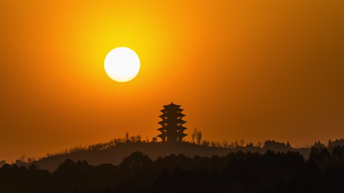 成都龙泉山森林公园夕阳延时