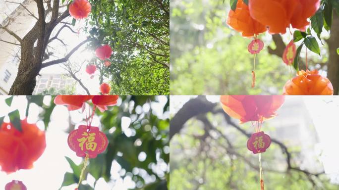 小区春节灯笼氛围-新年空镜头4k