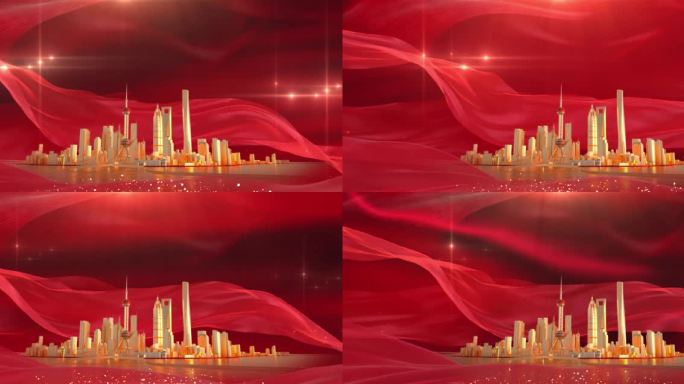 大气飘带红色上海四件套循环视频素材