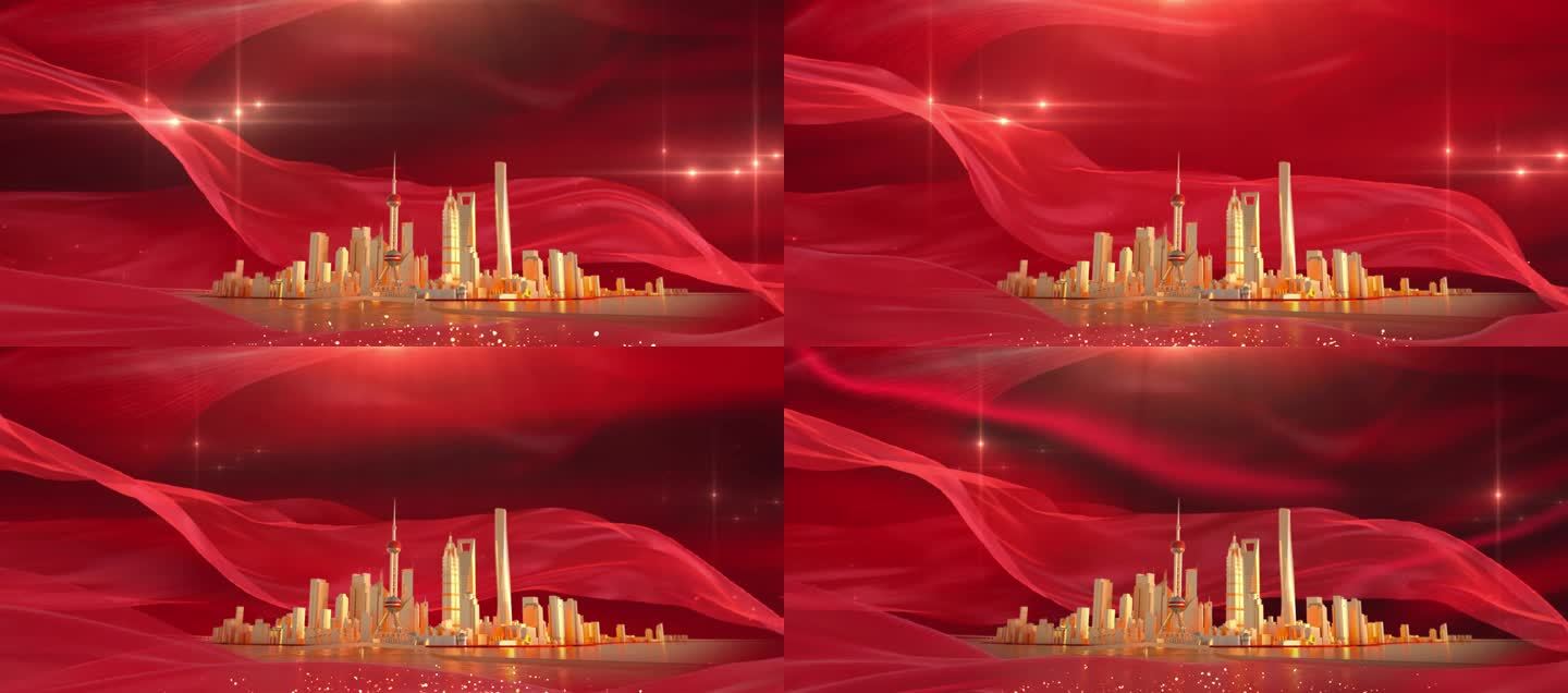 大气飘带红色上海四件套循环视频素材