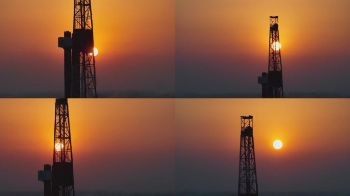 4K夕阳中的石油钻井